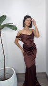 Brown Satin Elegant Dress
