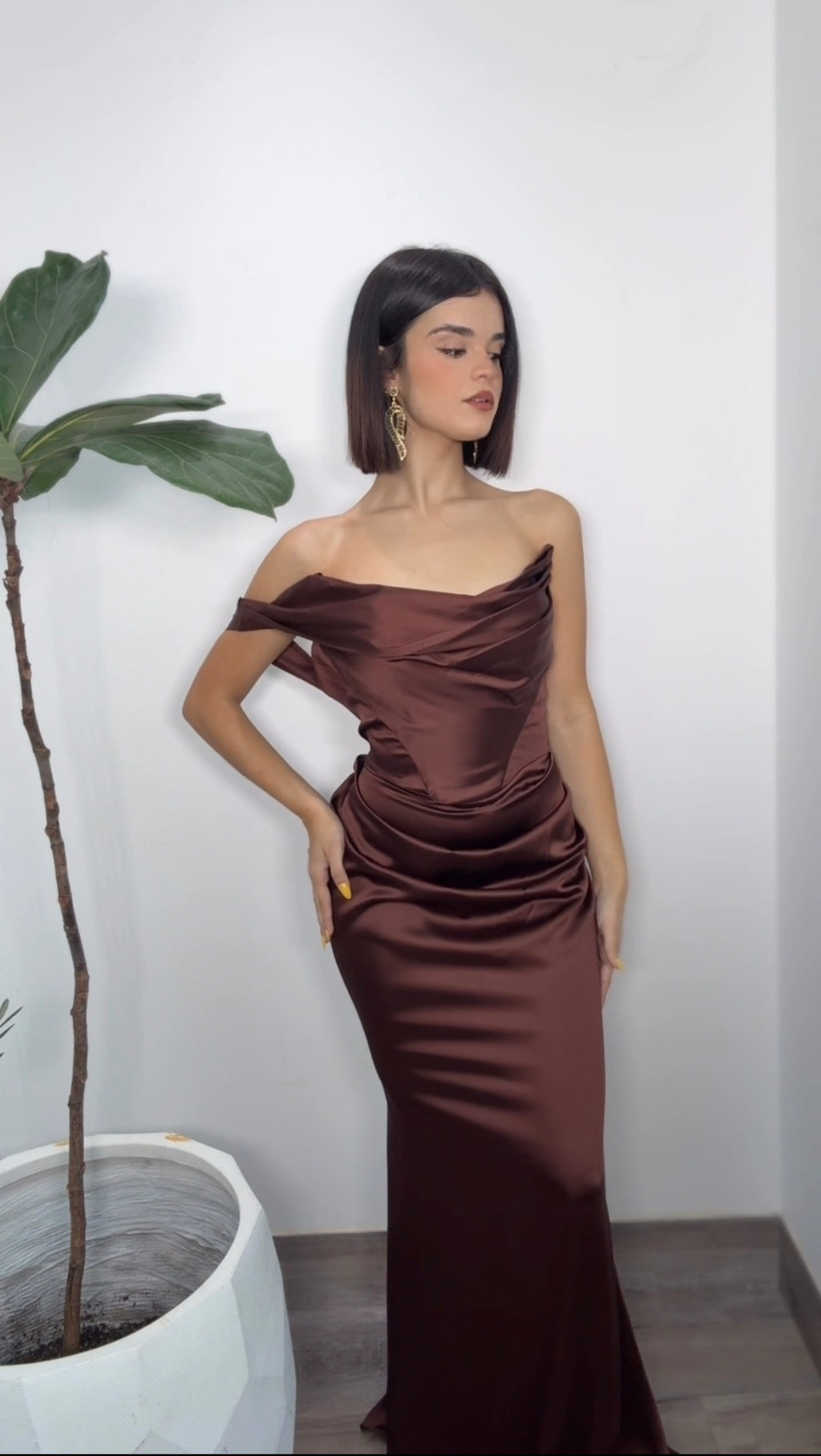 Brown Satin Elegant Dress