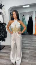 Amanda White and Gold Satin Jumpsuit