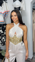 Amanda White and Gold Satin Jumpsuit