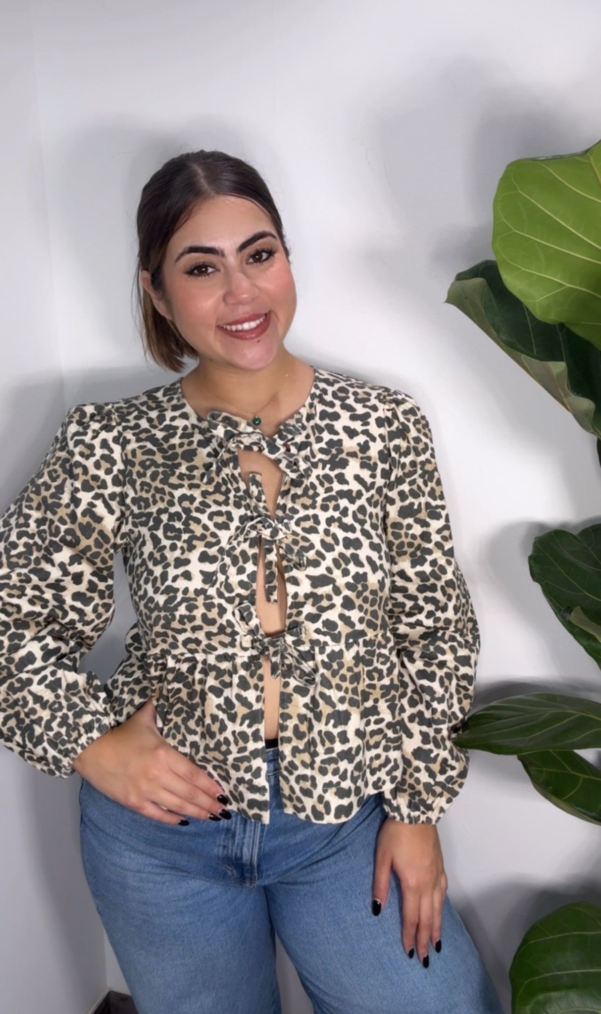 Bow Tie Animal Print Blouse