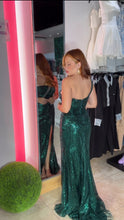 One Shoulder Green Sequin Formal Dress