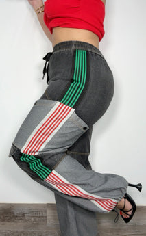Black Denim Red/Green Details Cargo