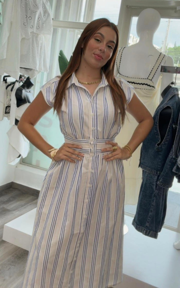 Striped Woven Midi Dress