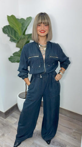 Navy Denim Jumpsuit