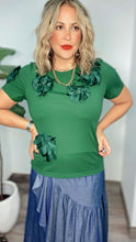 Gracia Green Appliqué Floral Shirt