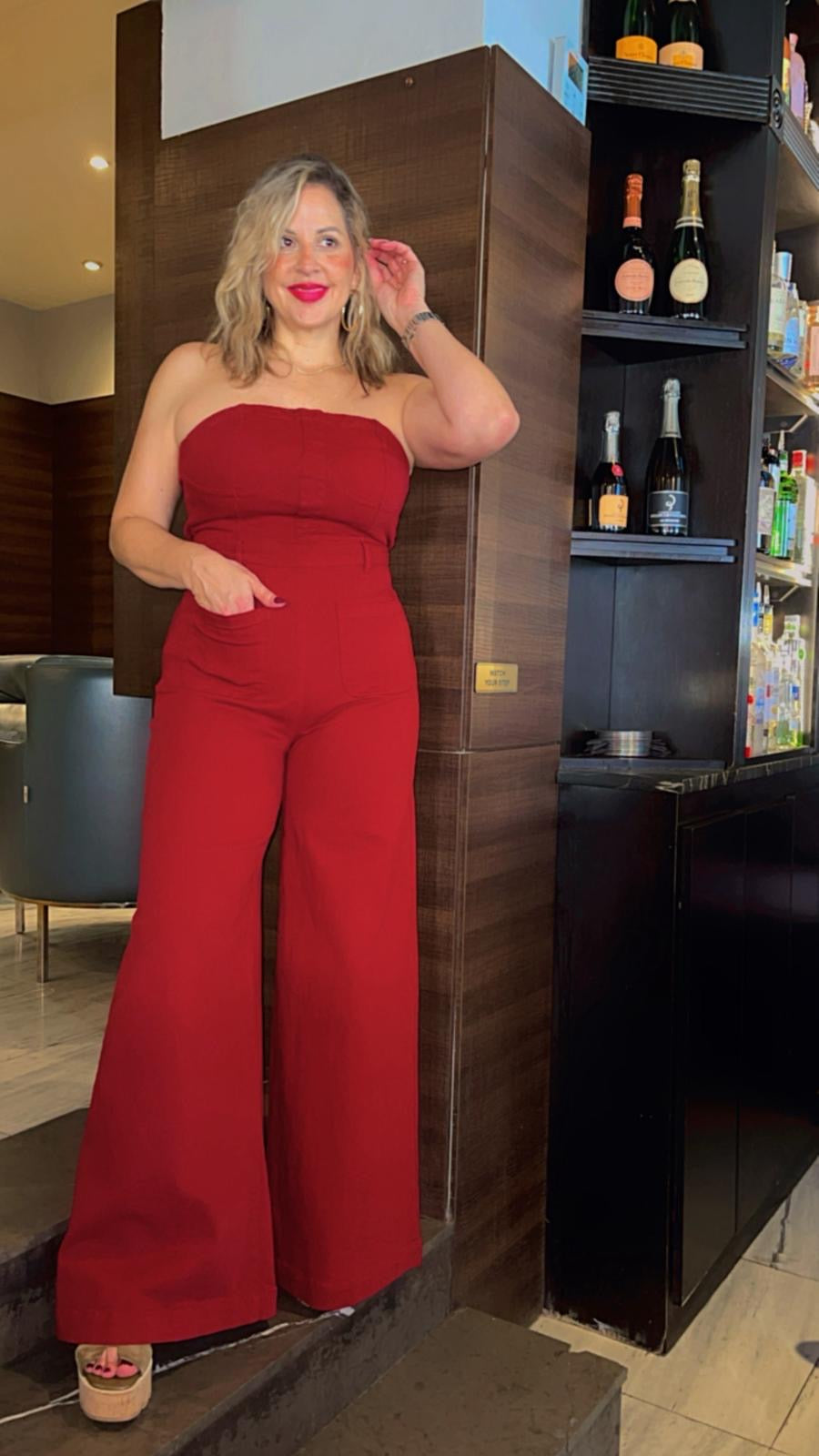 Crush in Garnet Denim Jumpsuit