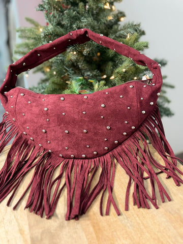 Fringe Burgundy Suede Bags