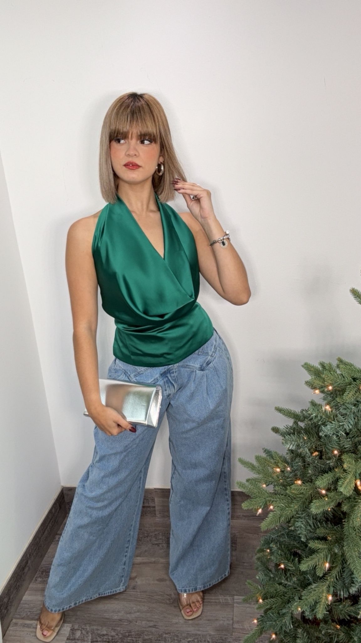 Crimson Eve Emerald Satin Top