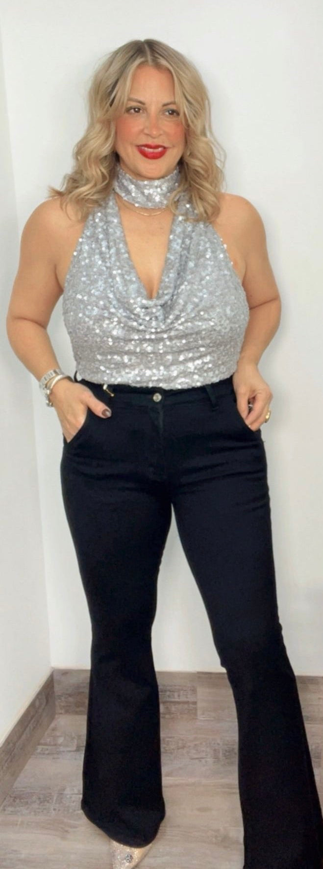 Holiday Glam Silver Top