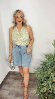 Holiday Glam Sage Top