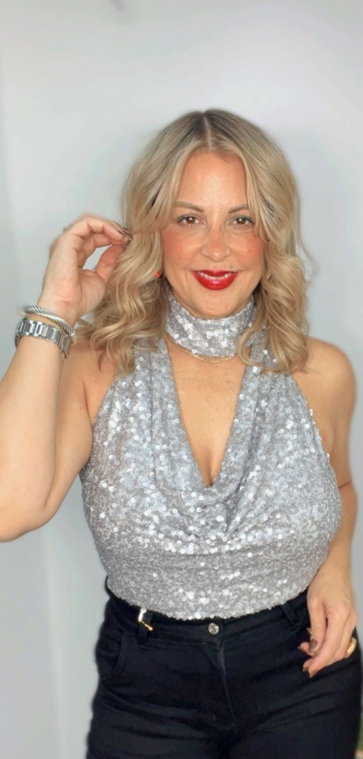 Holiday Glam Silver Top