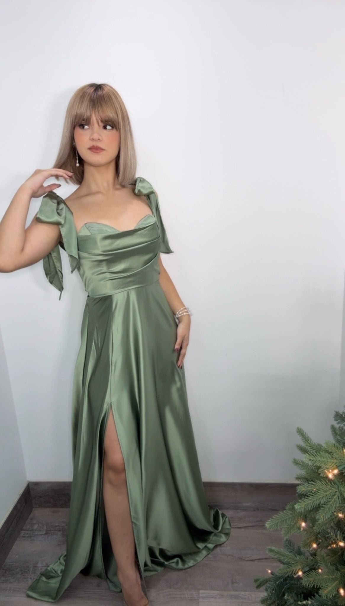 Sage Green Satin Maxi Dress