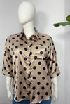 Plus Size Polka Dot Satin Button Shirt