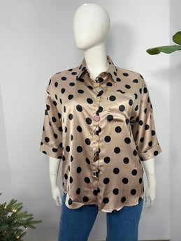 Plus Size Polka Dot Satin Button Shirt