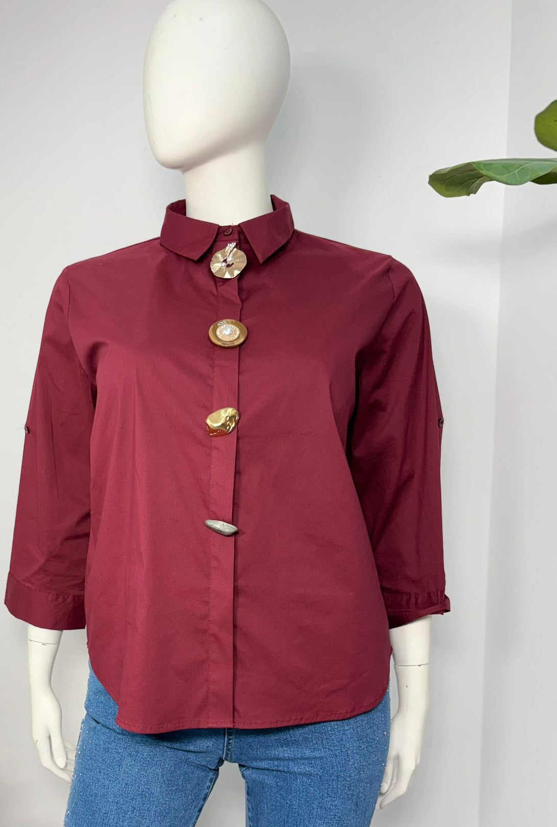 Plus Size Burgundy Button-Up Shirt