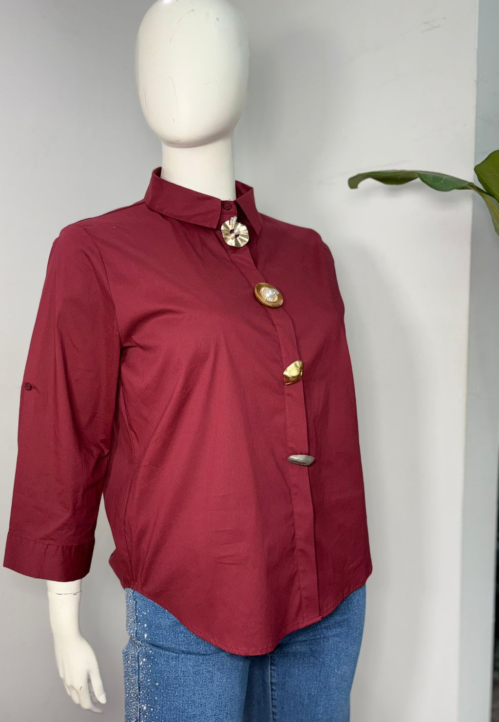 Plus Size Burgundy Button-Up Shirt