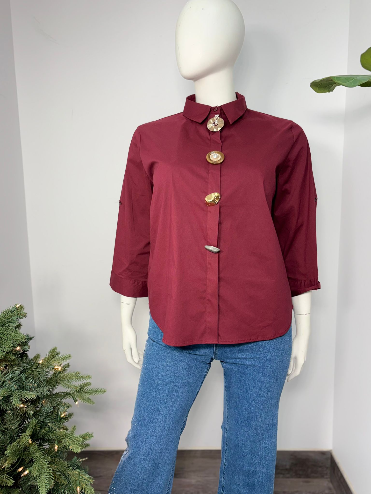 Plus Size Burgundy Button-Up Shirt