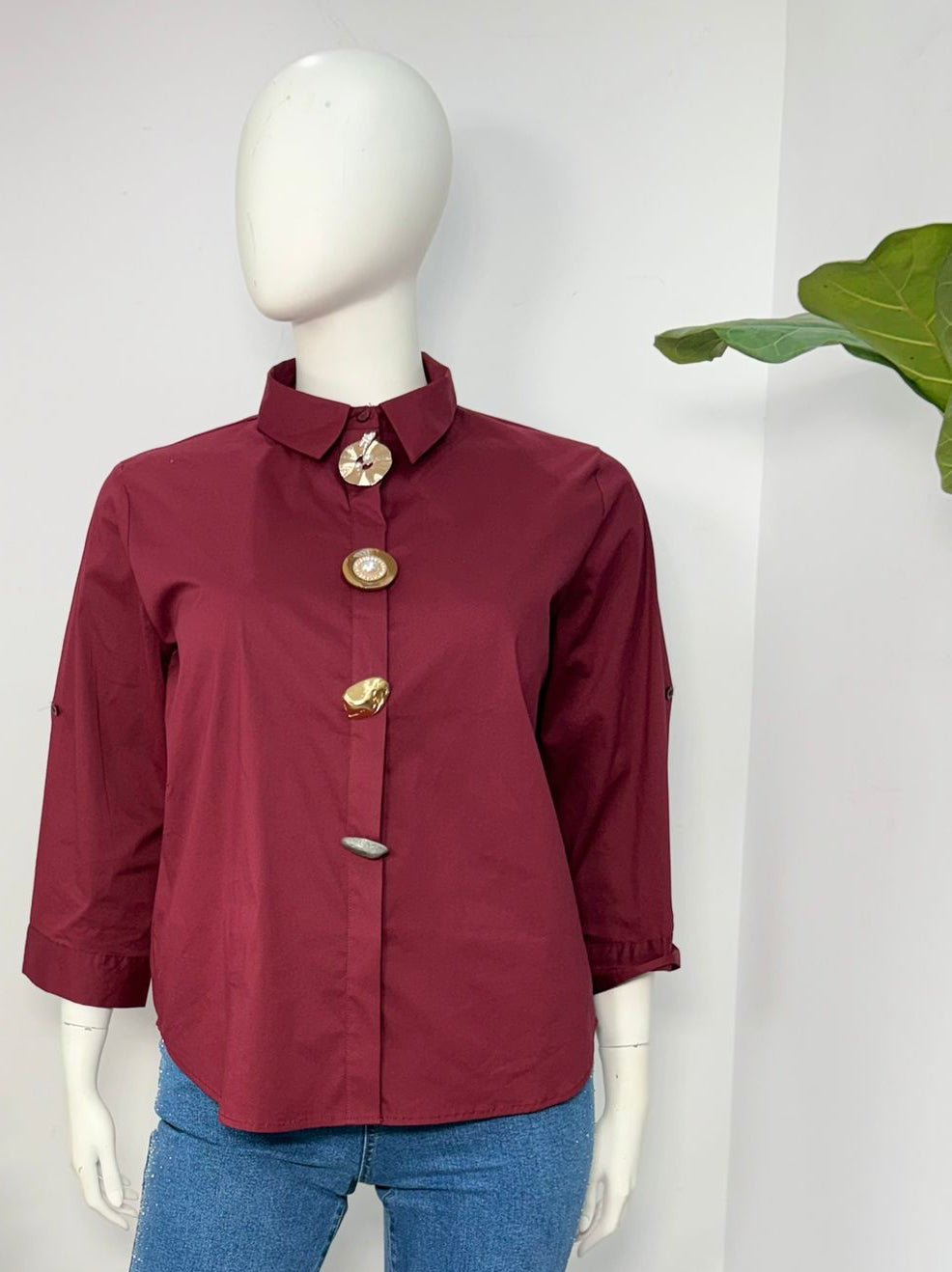 Plus Size Burgundy Button-Up Shirt