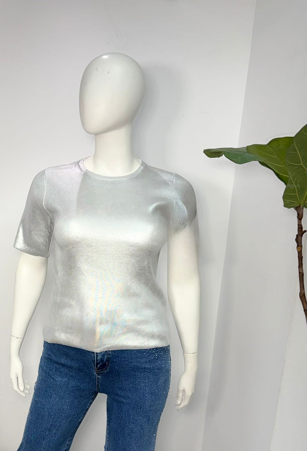 Plus Size Metallic Silver Shirt
