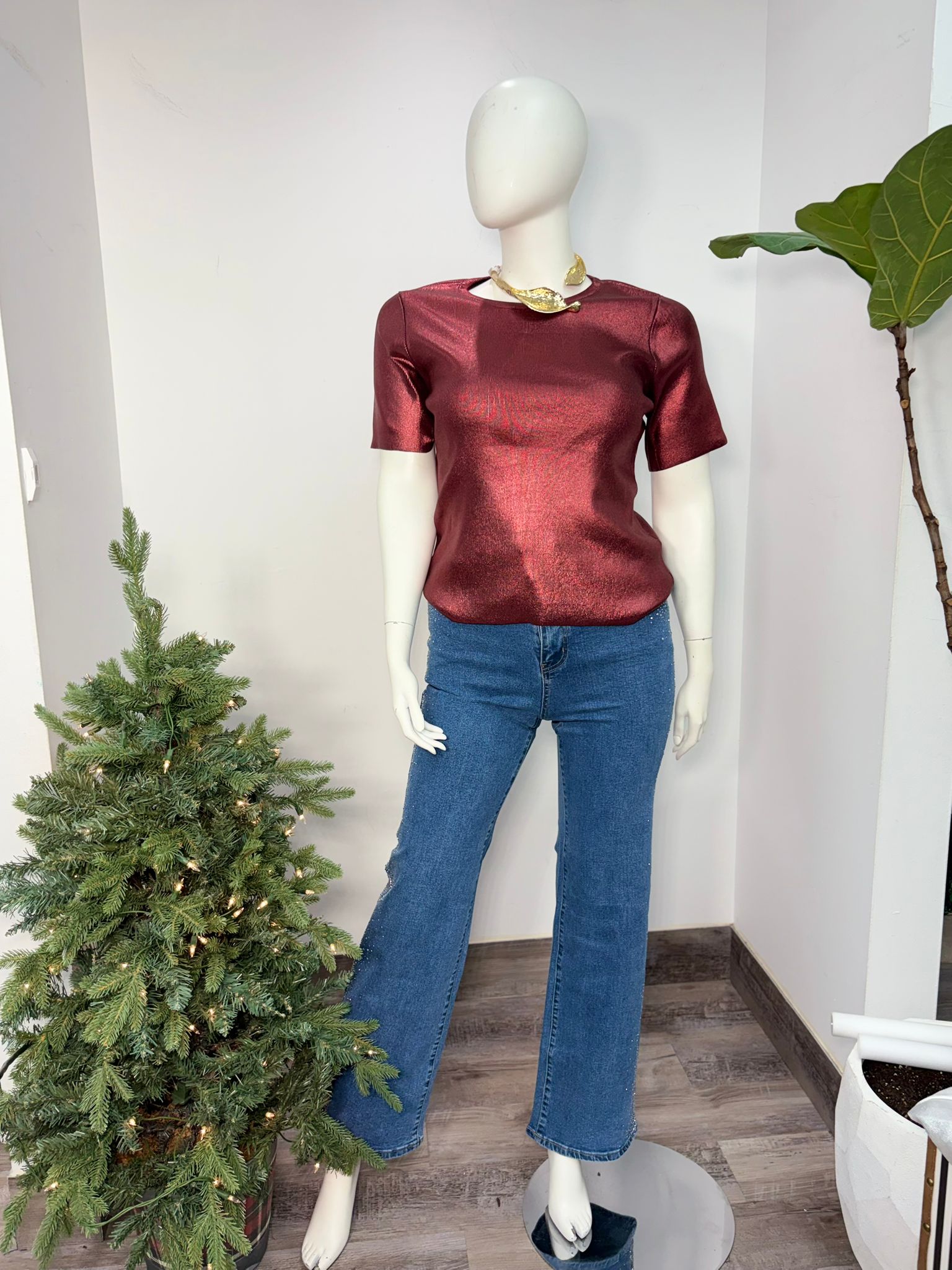 Plus Size Metallic Burgundy Shirt