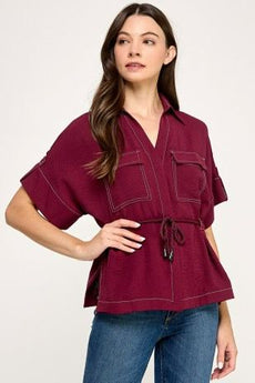 Ari Burgundy Pocket Top