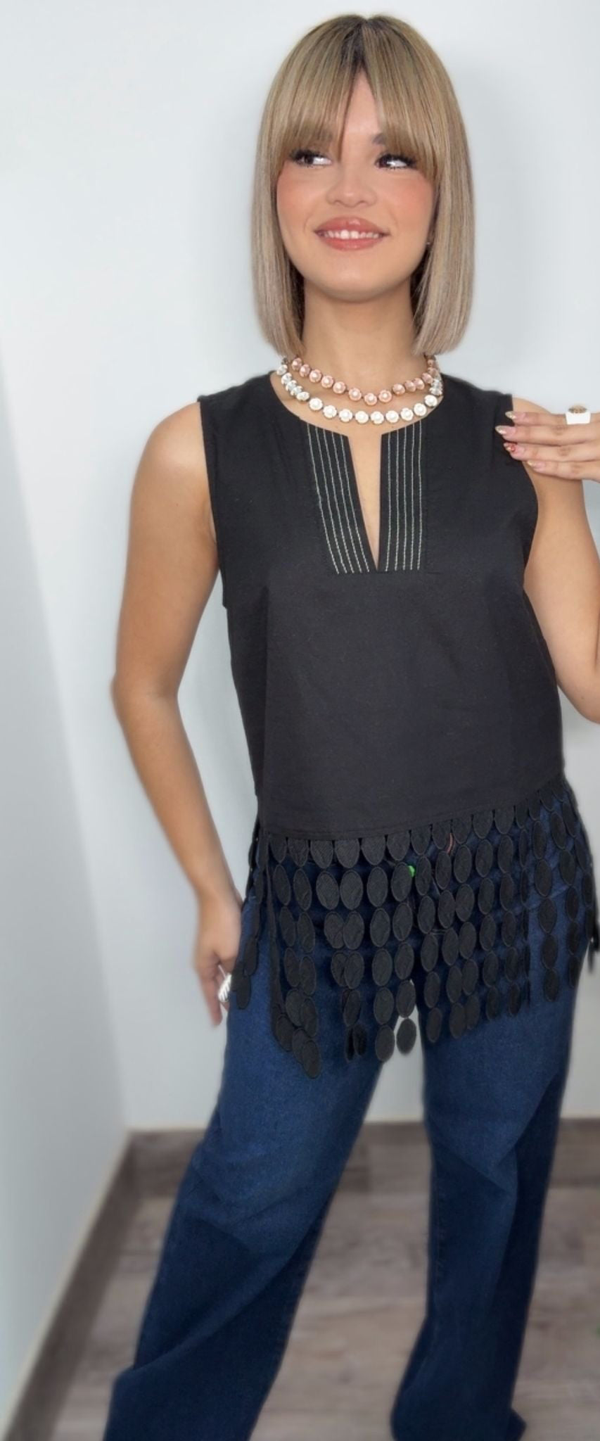 Linen Circle Fringe Top