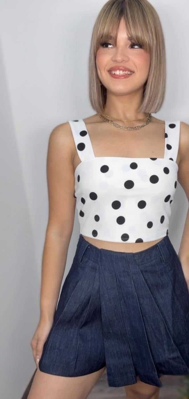 You Need Polkadot White Basic Crop Top