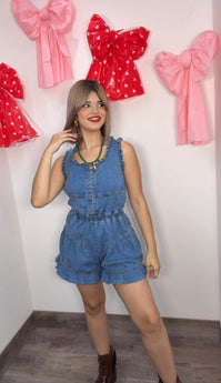 Saludos Soy De La Isla... Denim Ruffle Romper