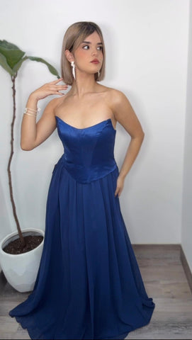 Gown Corset Chiffon Formal Dress (Navy)