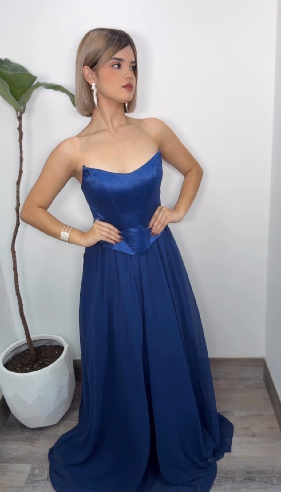 Gown Corset Chiffon Formal Dress (Navy)
