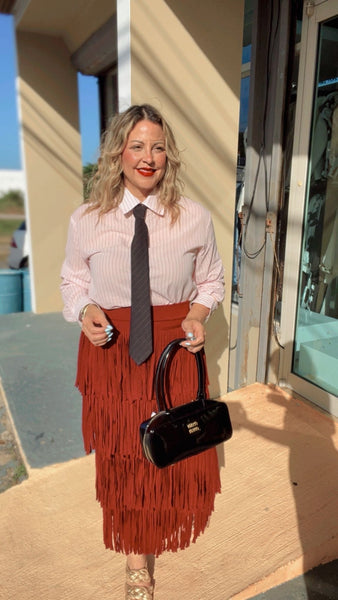 Wine Fringe Skirt