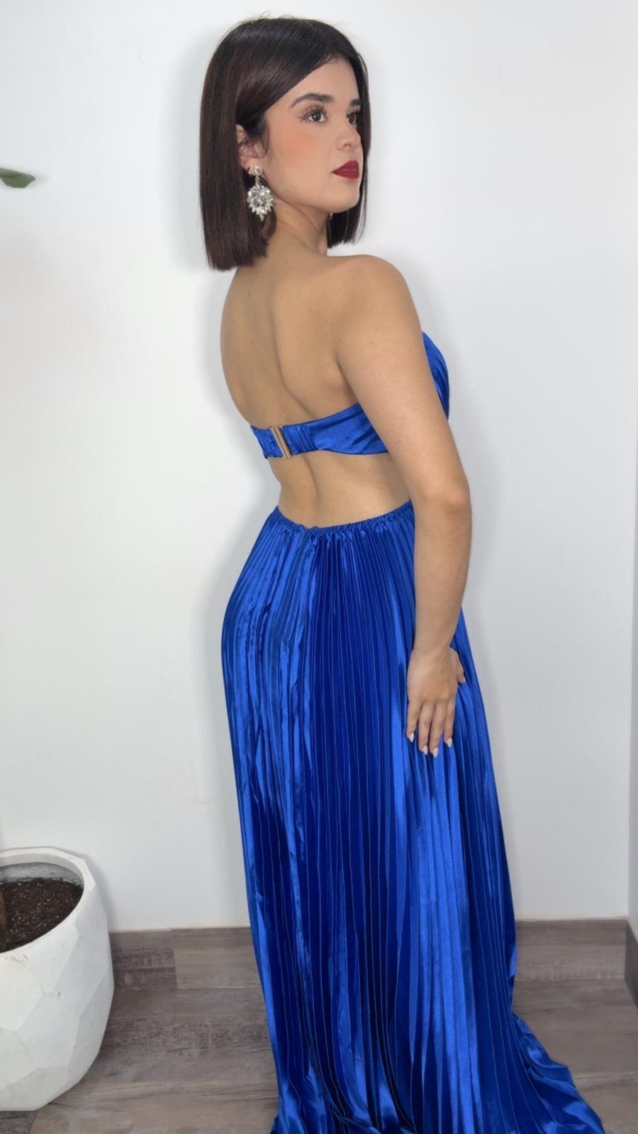 Daila Corset Plissé Satin Dress (Royal)