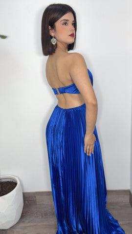 Daila Corset Plissé Satin Dress (Royal)