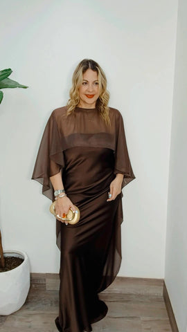 Diana Chocolate Satin Dress (Two Pieces)