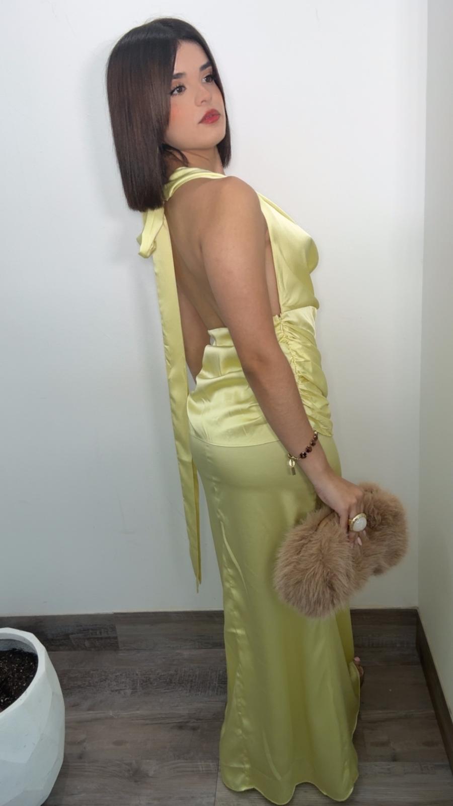 Sabrina Lemon Satin Dress