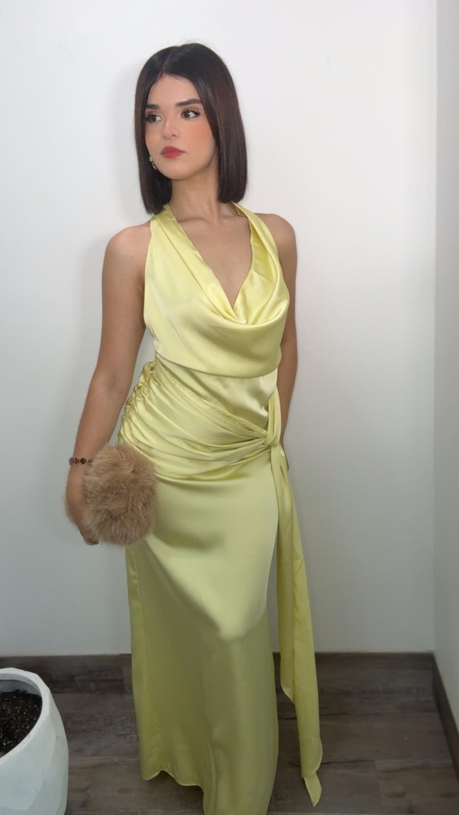 Sabrina Lemon Satin Dress