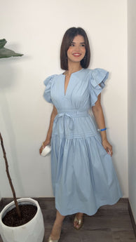 Baby Blue Ruffle Midi Dress