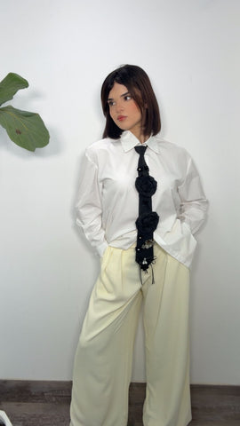 White Statement Tie Shirt