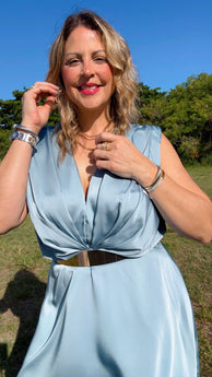 Idara Satin Dress (Slate Blue)