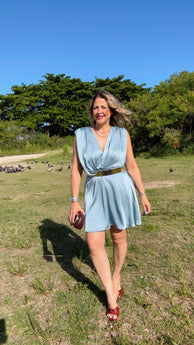 Idara Satin Dress (Slate Blue)