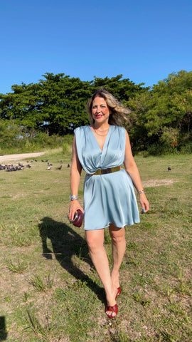 Idara Satin Dress (Slate Blue)