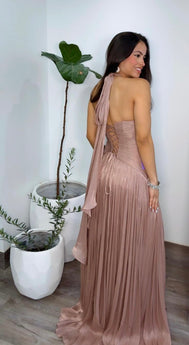 RoseWood Halter Plissé Formal Dress
