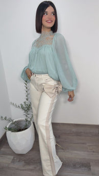 Classy Mock Neck Blouse (Seaform)