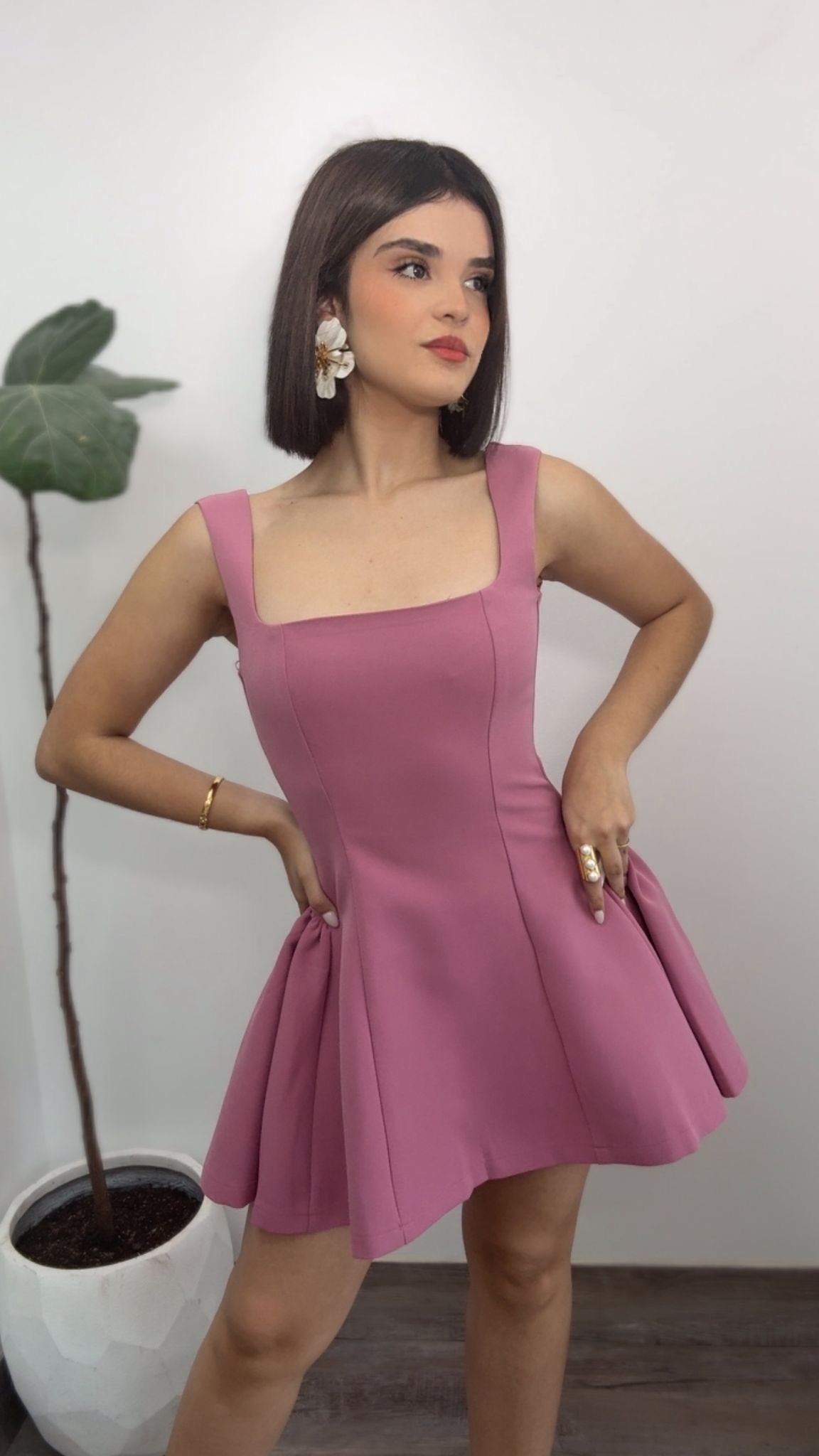 Rosalie Dusty Pink Flare Mini Dress