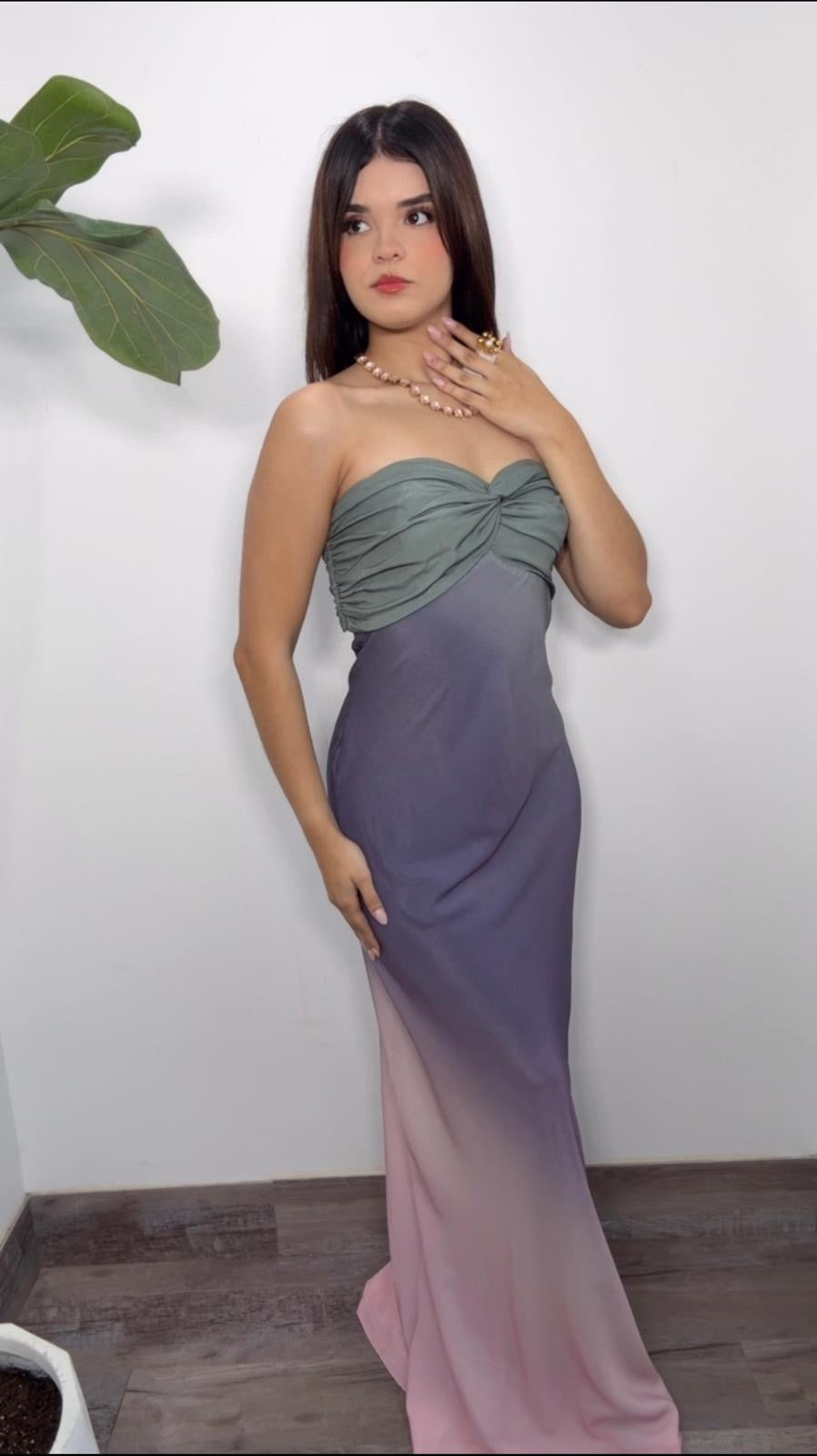 Moonlit Ombre Strapless Gown Dress