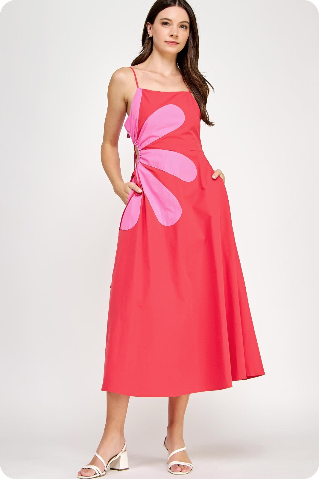 Flower Pink Red Midi Dress