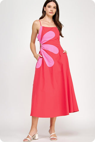 Flower Pink Red Midi Dress