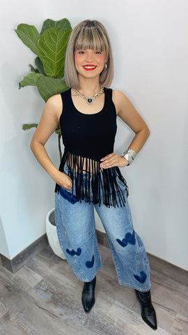 Black Fringe Basic Top